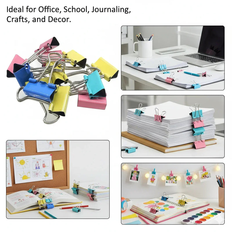 Vibrant Colored Binder Clips - 19mm (12 Pcs)