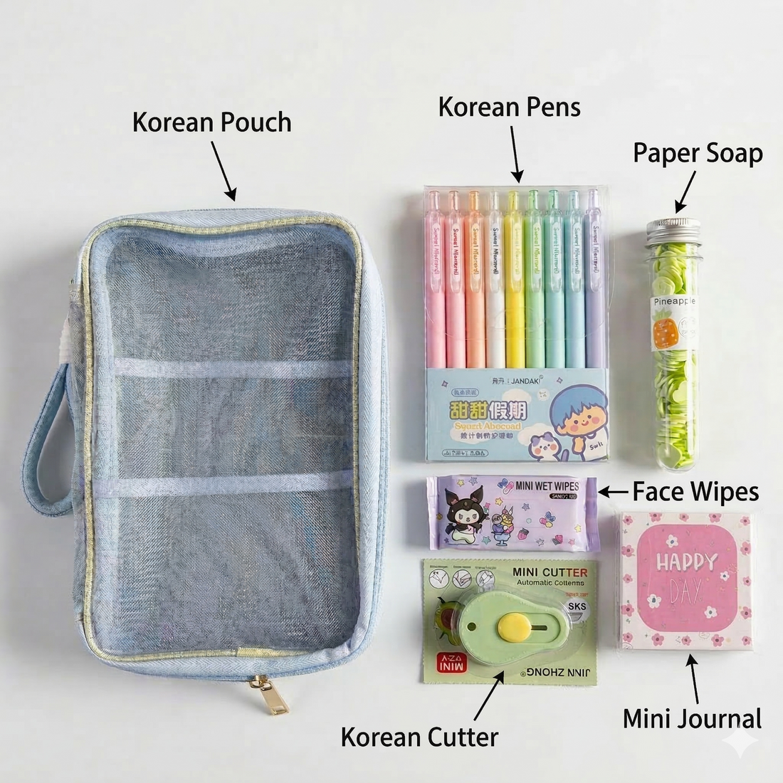Korean Student Gift Kit  | Korean Gift Set | 6 Items in a kit I Pastel Students Summer Kit