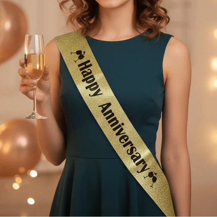 Glitter "Happy Anniversary" Sash - Available in Gold or Pink