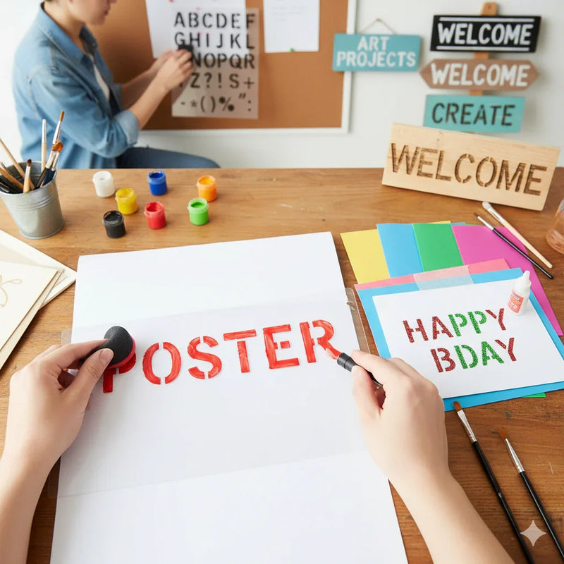 Versatile Alphabet Drawing Stencil: Drawing Stencil Plastic A4 size AToZ Big Letters and Symbols for Creative Typography