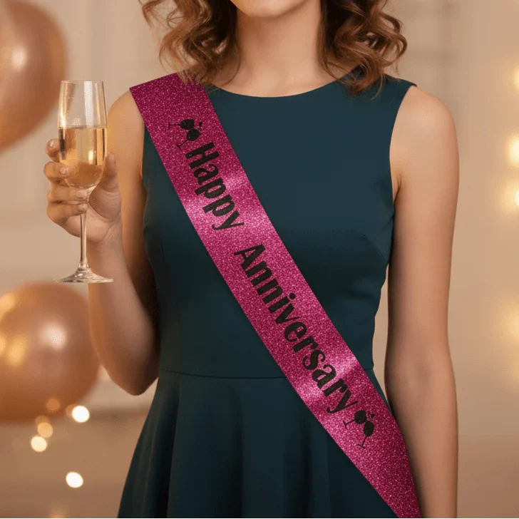 Glitter "Happy Anniversary" Sash - Available in Gold or Pink