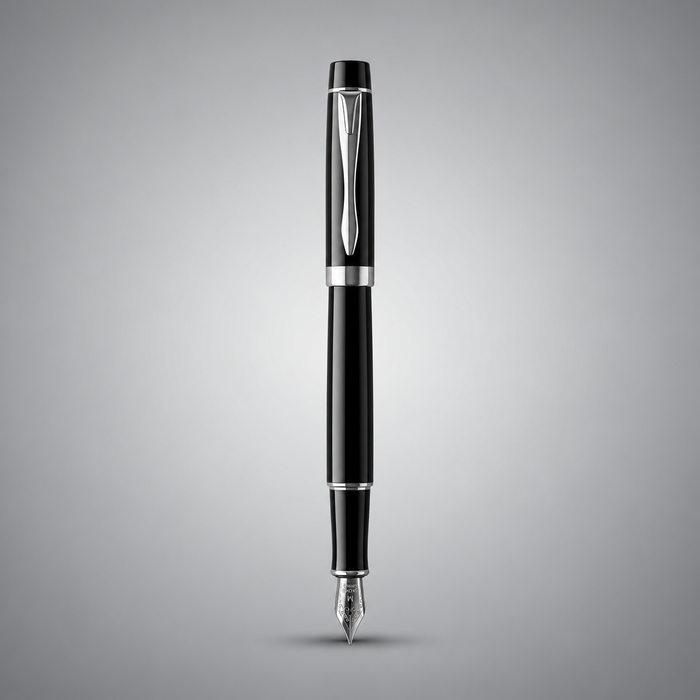 Baoke Black Fountain Pen with Ink Cartridge – Silver Trim Executive Writing Pen