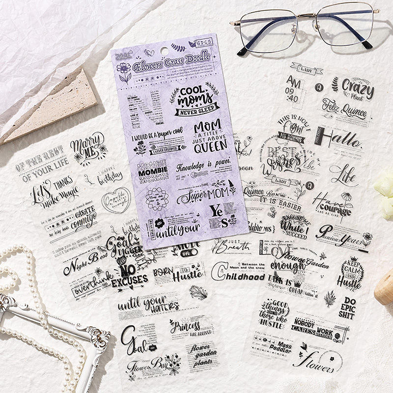 ( Buy 1 Get 1 Free ) Vintage Black Text Stickers l Pack of 1 contains 6 Sheets