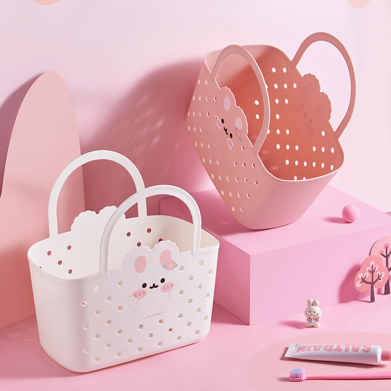 Cute Bunny Storage Basket for Kids | Plastic Tote Bag with Handle (Pack of 1)