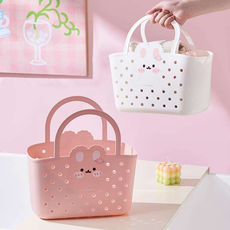 Cute Bunny Storage Basket for Kids | Plastic Tote Bag with Handle (Pack of 1)