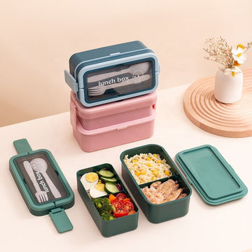 Compact Bento Lunch Box | Dual Layer | Microwave Safe | Double decker I Tiffin Box