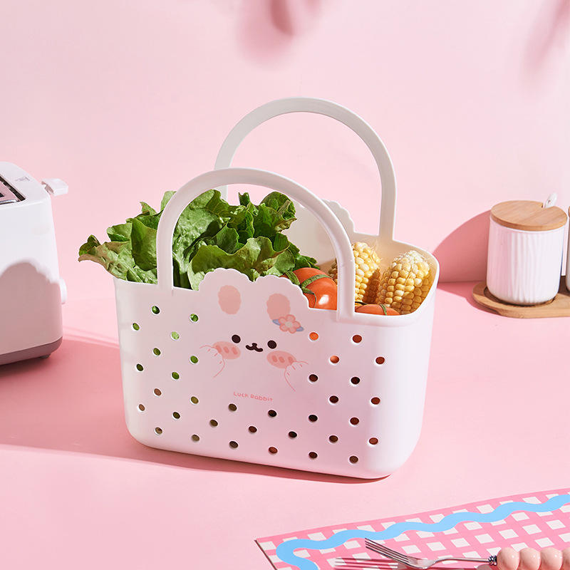 Cute Bunny Storage Basket for Kids | Plastic Tote Bag with Handle (Pack of 1)