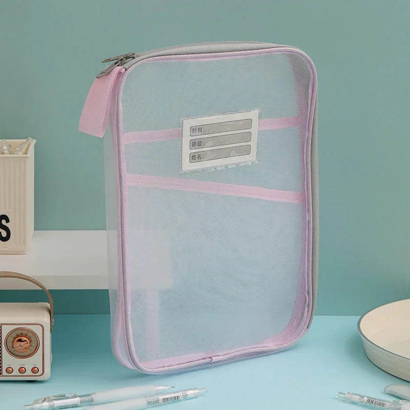 Transparent Mesh Folder Bag | Large Pastel Document Pouch