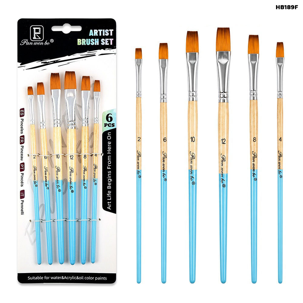 Flat Paint Brush Set - 6 Pcs for Acrylic & Watercolour (Style 1)