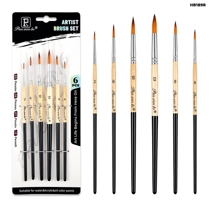 Round Paint Brush Set - 6 Pcs for Acrylic & Watercolour (Style 1)