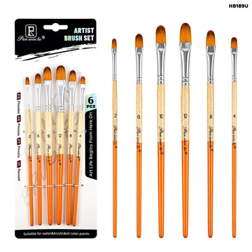 Oval Flat Paint Brush Set - 6 Pcs