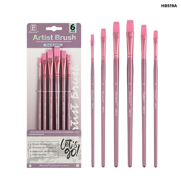 Flat Paint Brush Set - 6 Pcs for Acrylic & Watercolour (Style 3)