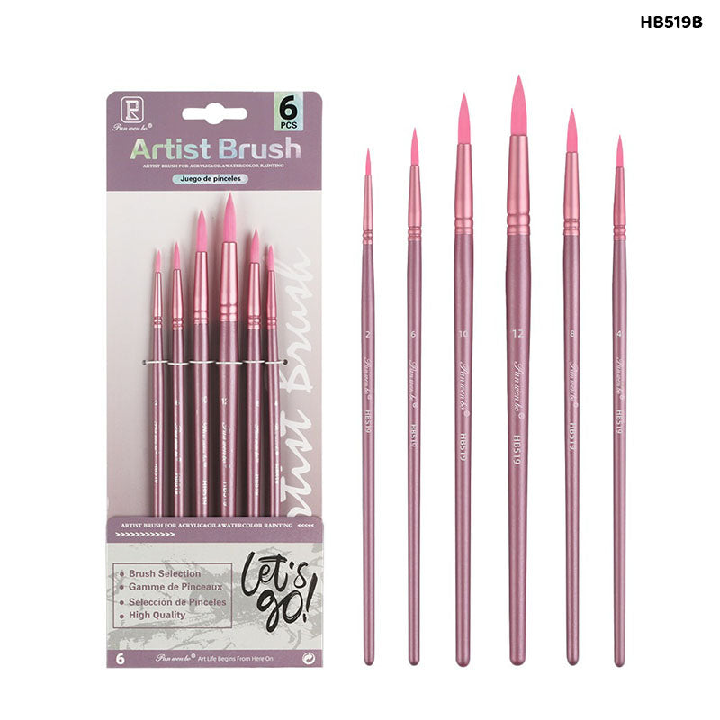 Round Paint Brush Set - 6 Pcs for Acrylic & Watercolour (Style 3)