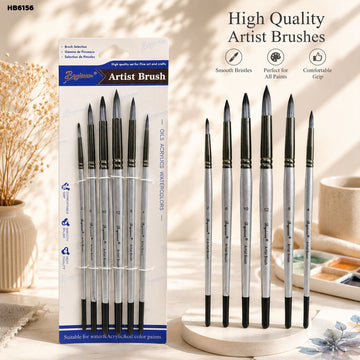 Round Paint Brush Set with Silver Handle - 6 Pcs