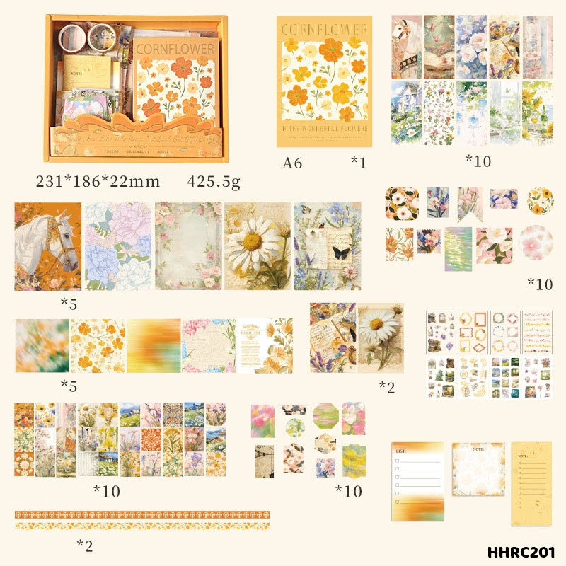 Flower Sea Like Tide Retro Journal Set Gift Box - 128 Pcs (Design 1)