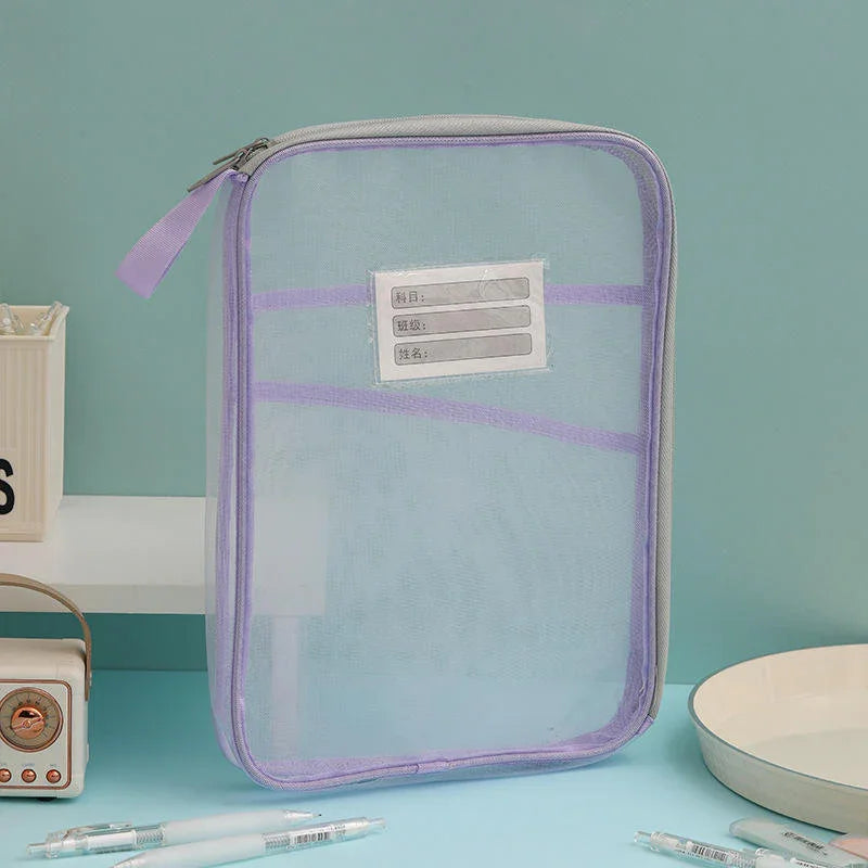 Transparent Mesh Folder Bag | Large Pastel Document Pouch