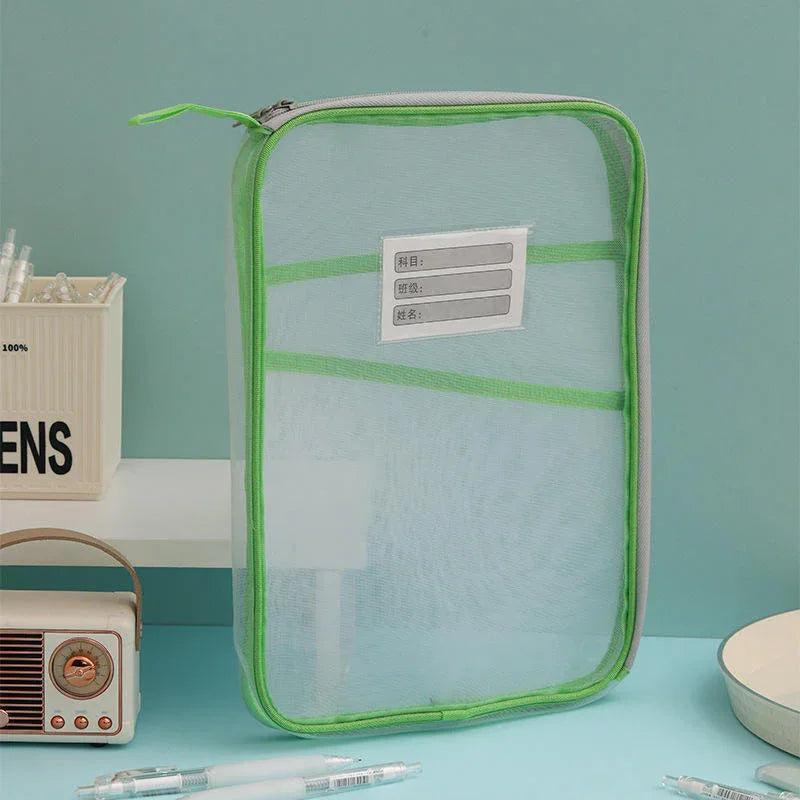 Transparent Mesh Folder Bag | Large Pastel Document Pouch
