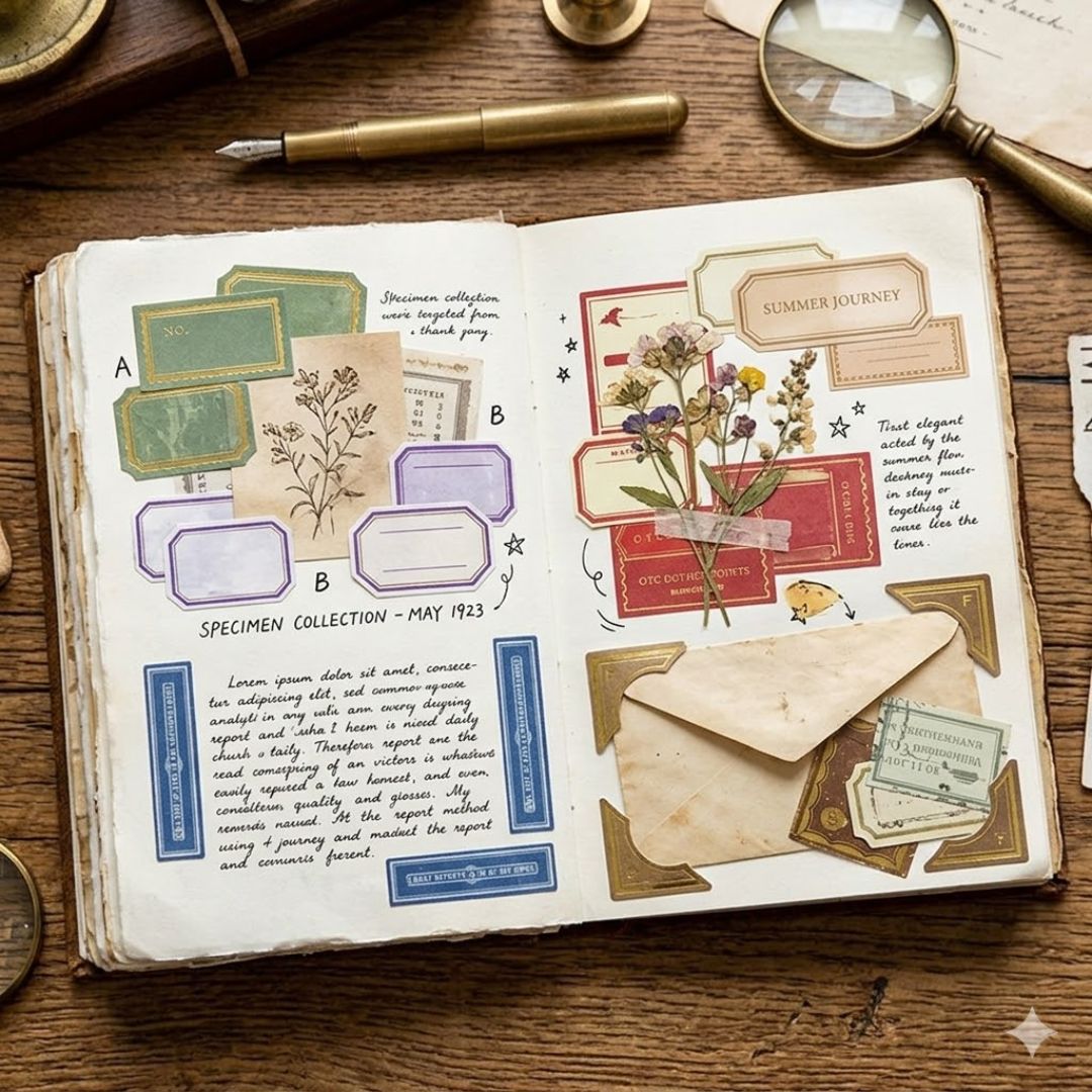 Retro Labels Sticker Pack – Aesthetic Scrapbooking & Planner Decor | Pack of 1