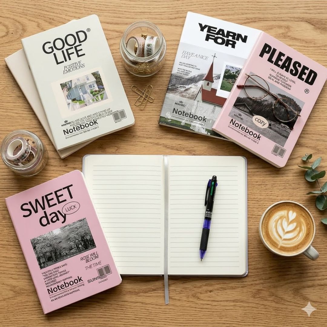 A5 Premium Aesthetic Diaries – Soft Cover Ruled Notebook Set (4 Designs) | Pack of 1