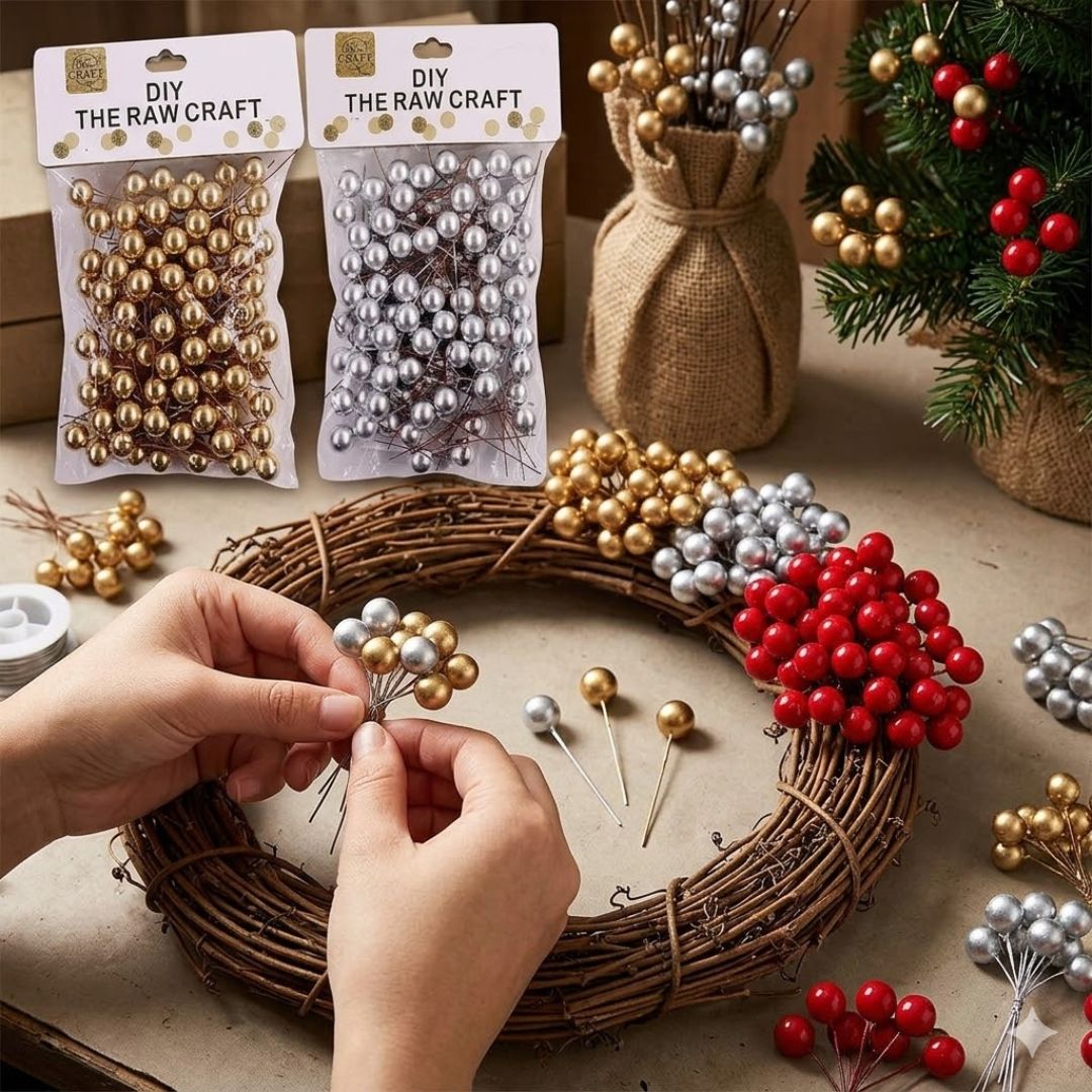 Mini Berry Stems Pack – Floral Craft, Wreath & Decoration Supplies (100 PCS) | Pack of 1