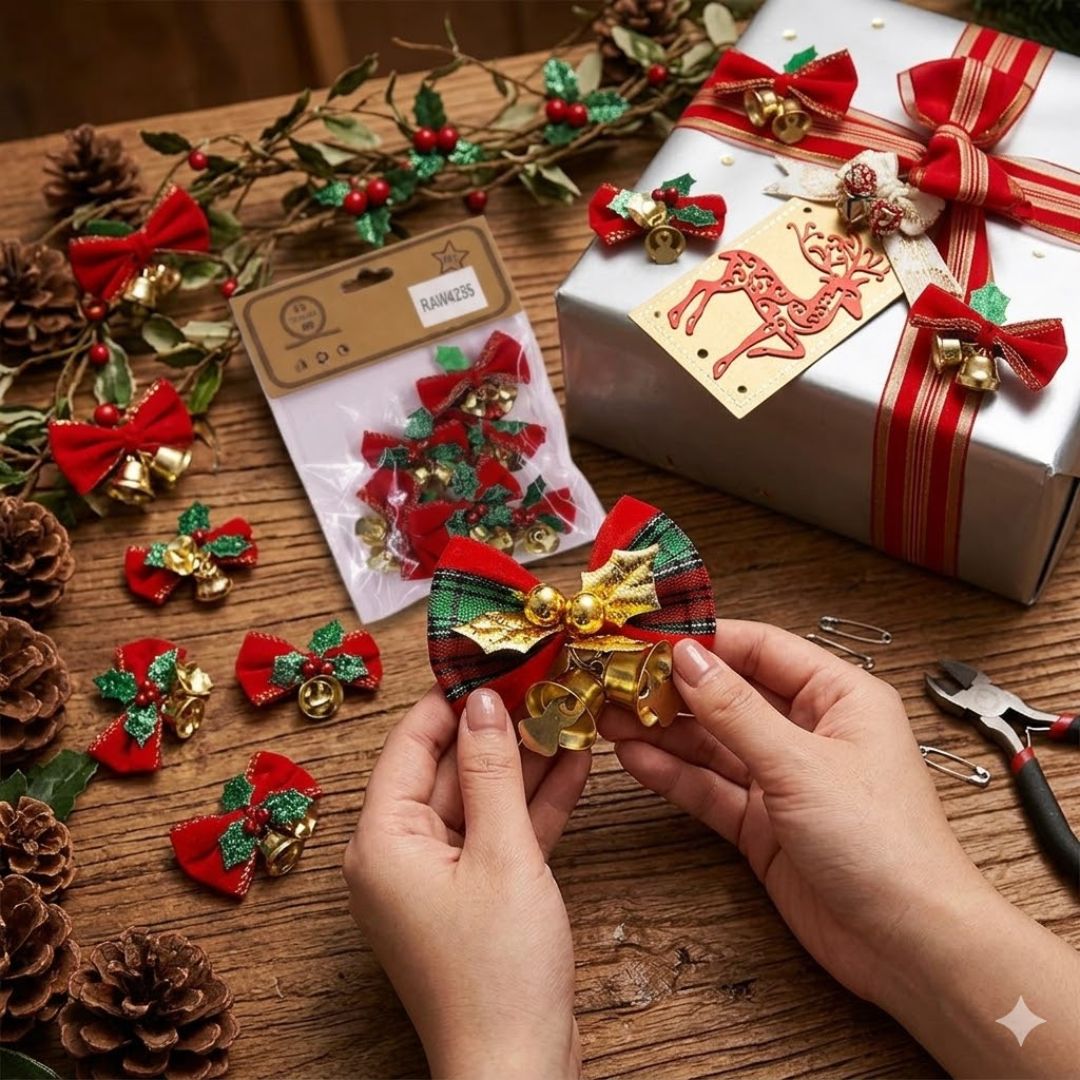 Christmas Decorative Bows – Cute Gift Wrapping & Craft Supplies Pack | Pack of 1