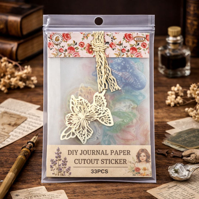 Aesthetic Lace Paper Cutout Stickers (33 Pcs) – Vintage Journal Kit | Pack of 1