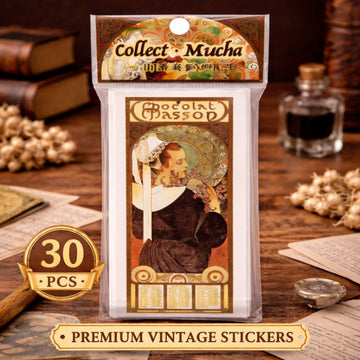 Vintage Mucha Stickers – 30 PCS Aesthetic Journal Pack | Pack of 1