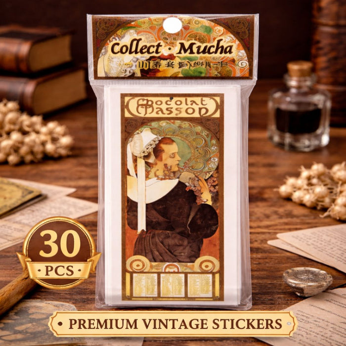 Vintage Mucha Stickers – 30 PCS Aesthetic Journal Pack | Pack of 1