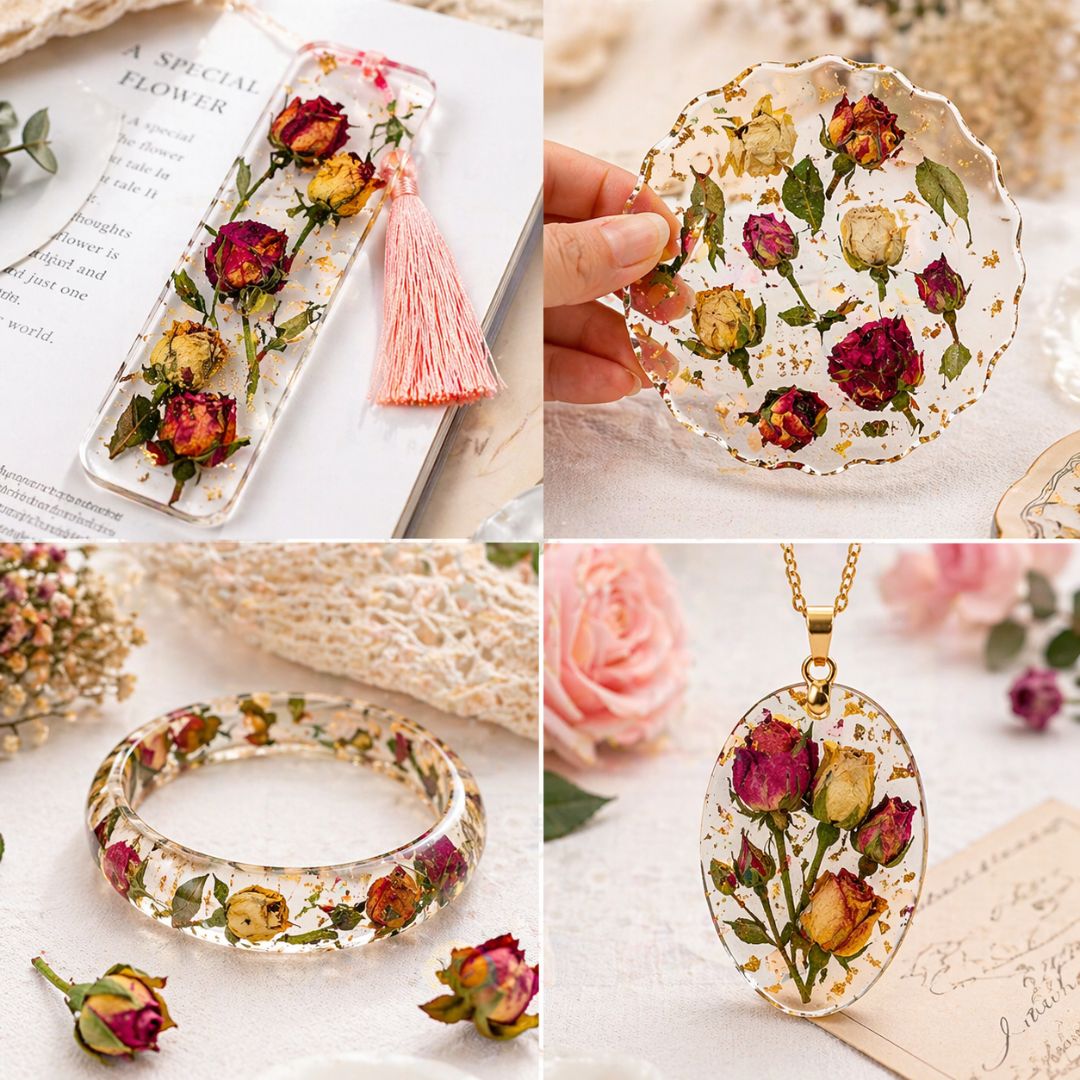 Mini Dried Rose Buds – Aesthetic Resin, Scrapbook & Craft Decor | Pack of 1