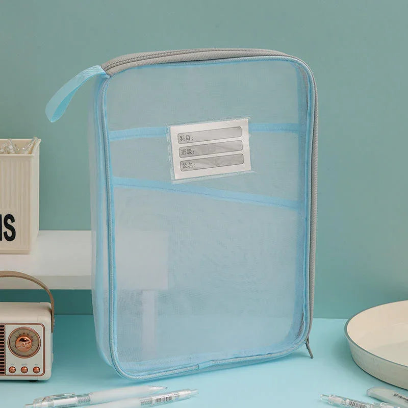 Transparent Mesh Folder Bag | Large Pastel Document Pouch