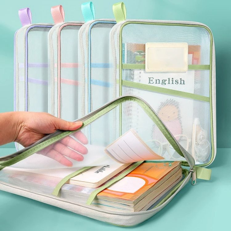 Transparent Mesh Folder Bag | Large Pastel Document Pouch