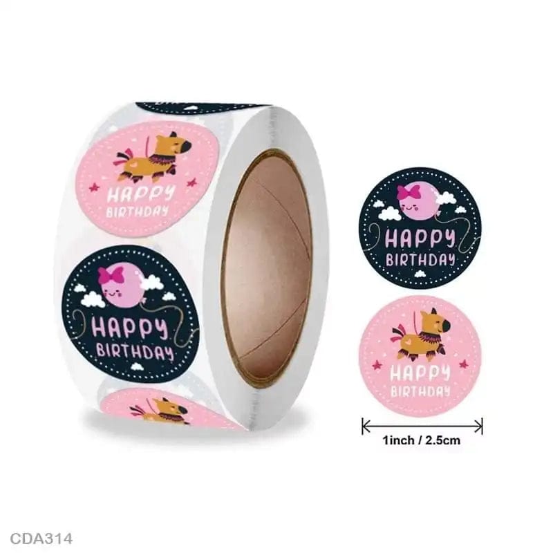 (JUMBO ROLL) Happy Birthday labels  (500 Labels) 1 inch