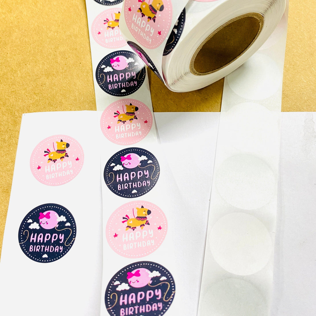 (JUMBO ROLL) Happy Birthday labels  (500 Labels) 1 inch