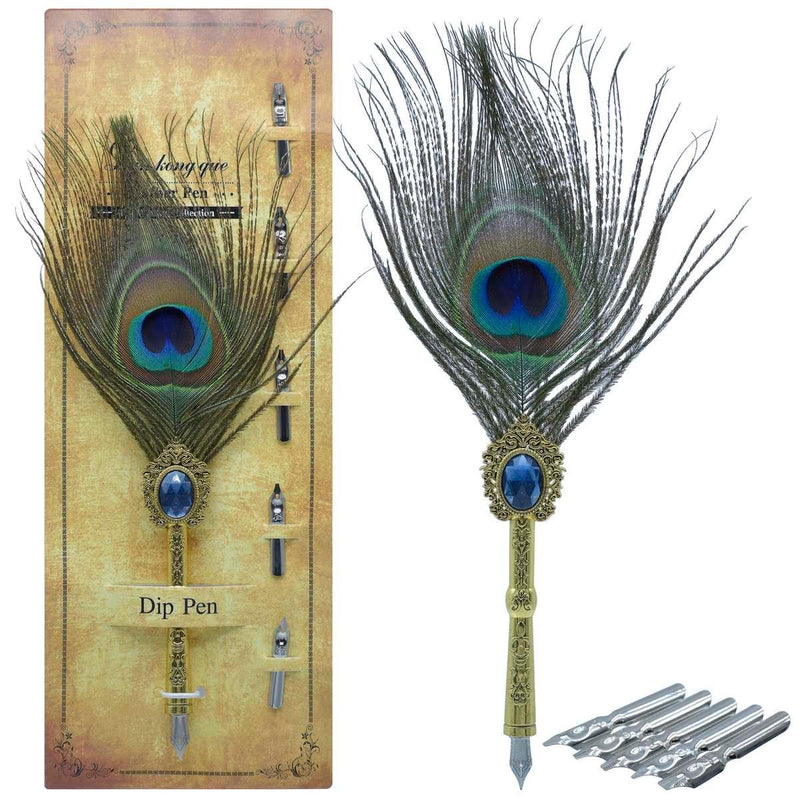 Premium Feather Peacock Fountain Pen With 5 nips l Pack of 1 pen