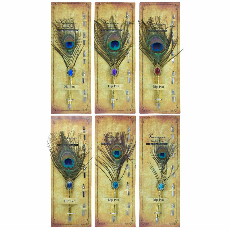Premium Feather Peacock Fountain Pen With 5 nips l Pack of 1 pen