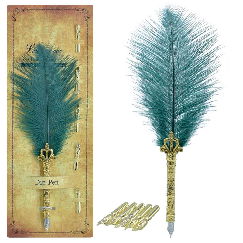 Premium Feather Peacock Fountain Pen With 5 nips l Pack of 1 pen