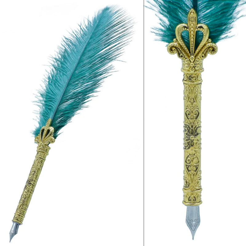 Premium Feather Peacock Fountain Pen With 5 nips l Pack of 1 pen