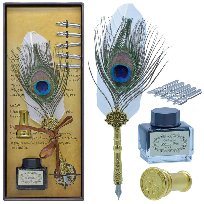 Premium Peacock Feather Fountain Pen Gift Box set