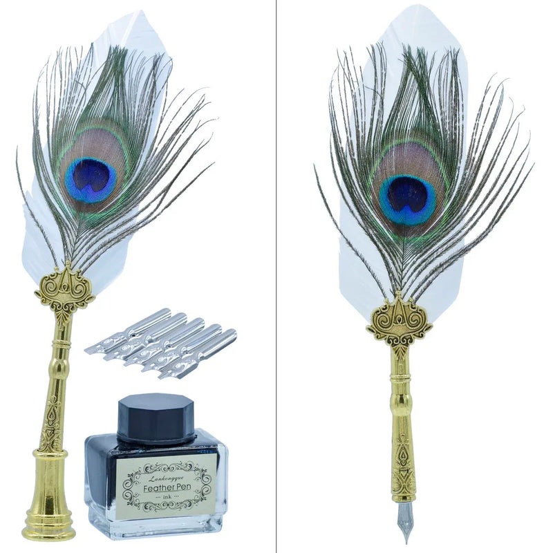 Premium Peacock Feather Fountain Pen Gift Box set