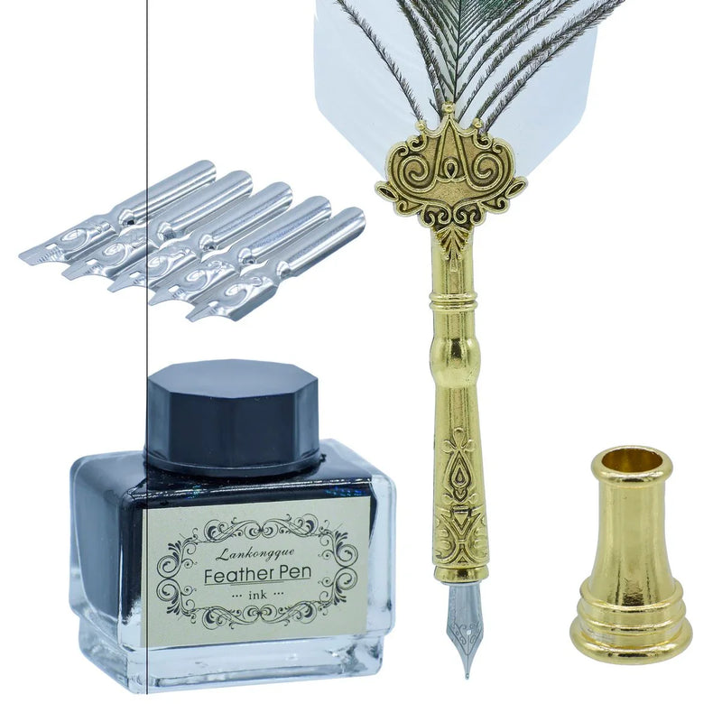 Premium Peacock Feather Fountain Pen Gift Box set