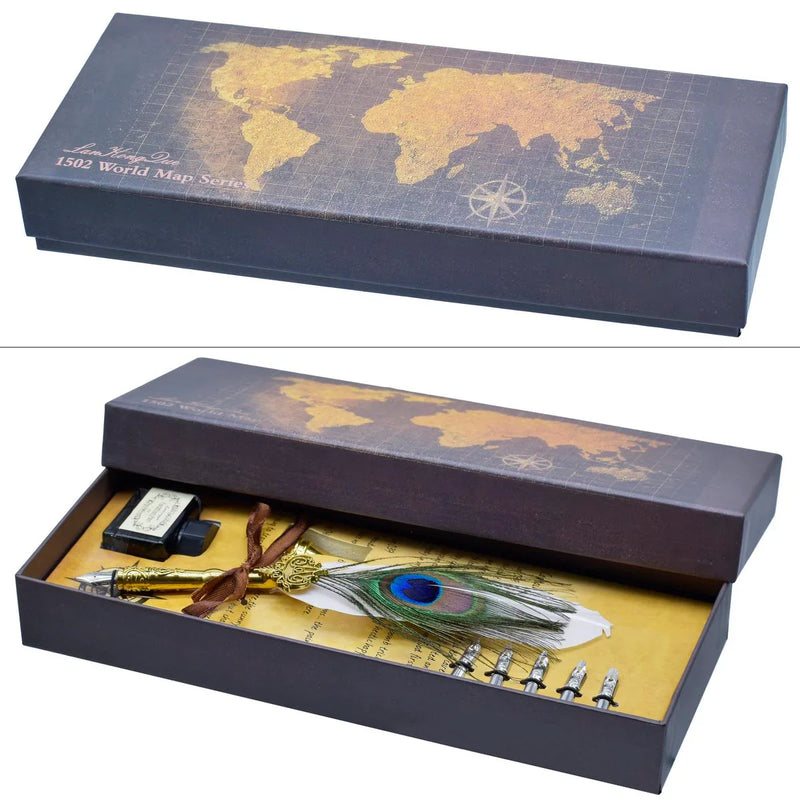 Premium Peacock Feather Fountain Pen Gift Box set