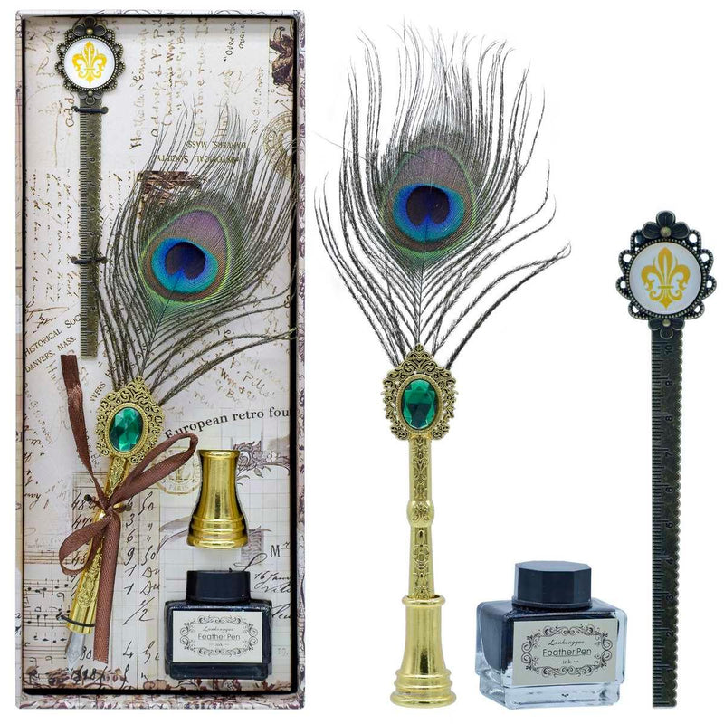 Premium Peacock Feather Fountain Pen Gift Box l Set Of 4Pics l