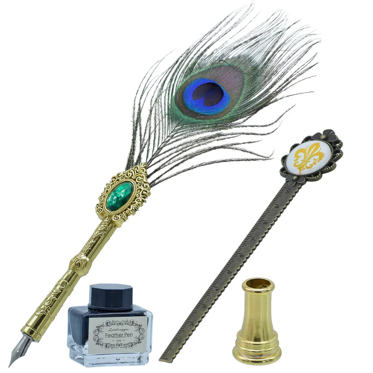 Premium Peacock Feather Fountain Pen Gift Box l Set Of 4Pics l