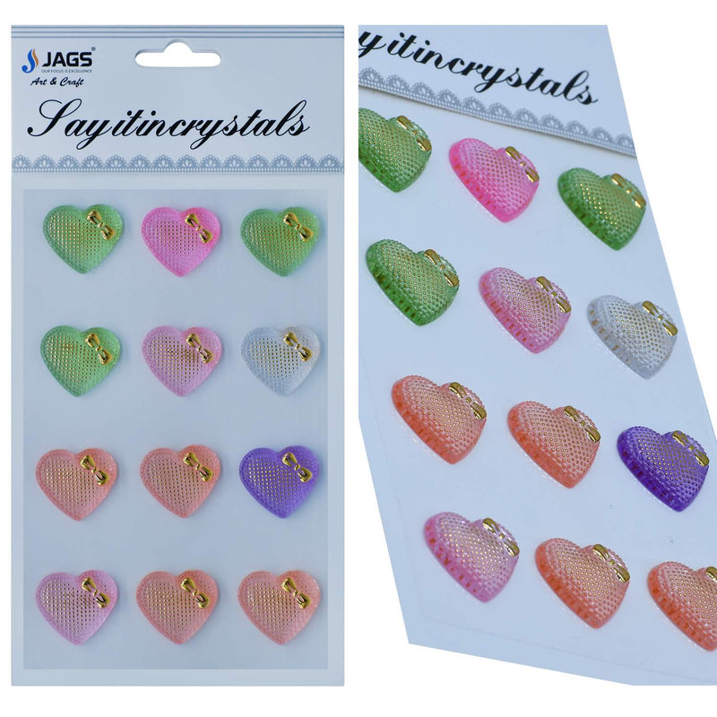 Pastel Heart Crystal Stickers | DIY Craft &  Decoration Set l Pack of 1 includes 12 hearts