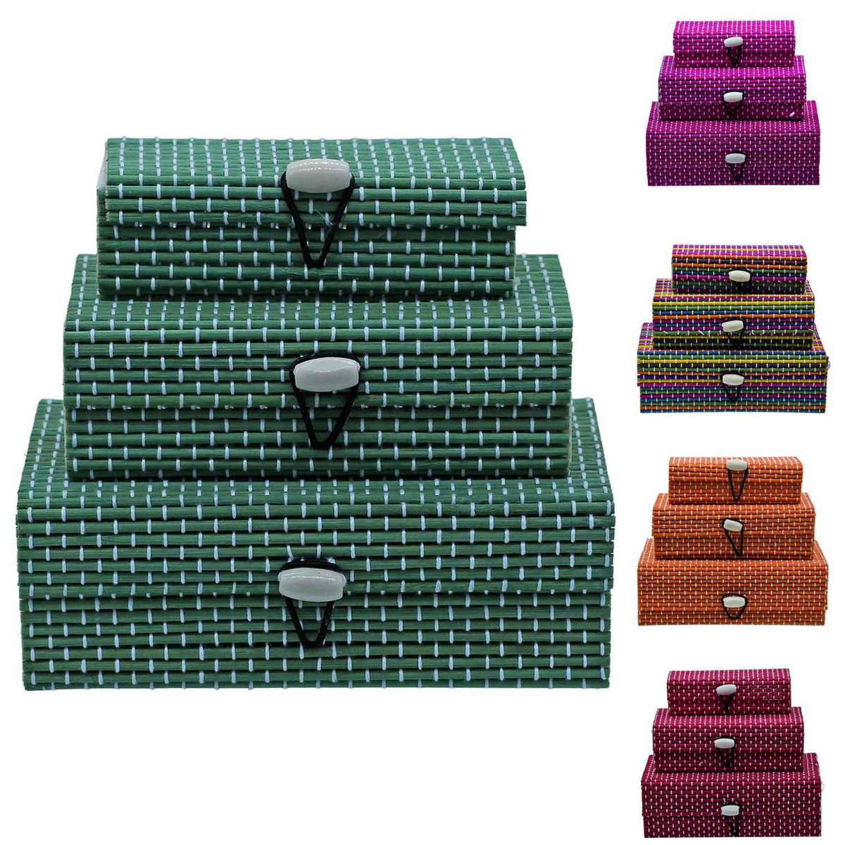 Bamboo Jewellery Box 2Pcs Set | Handcrafted Multicolour Storage Box | JC-826