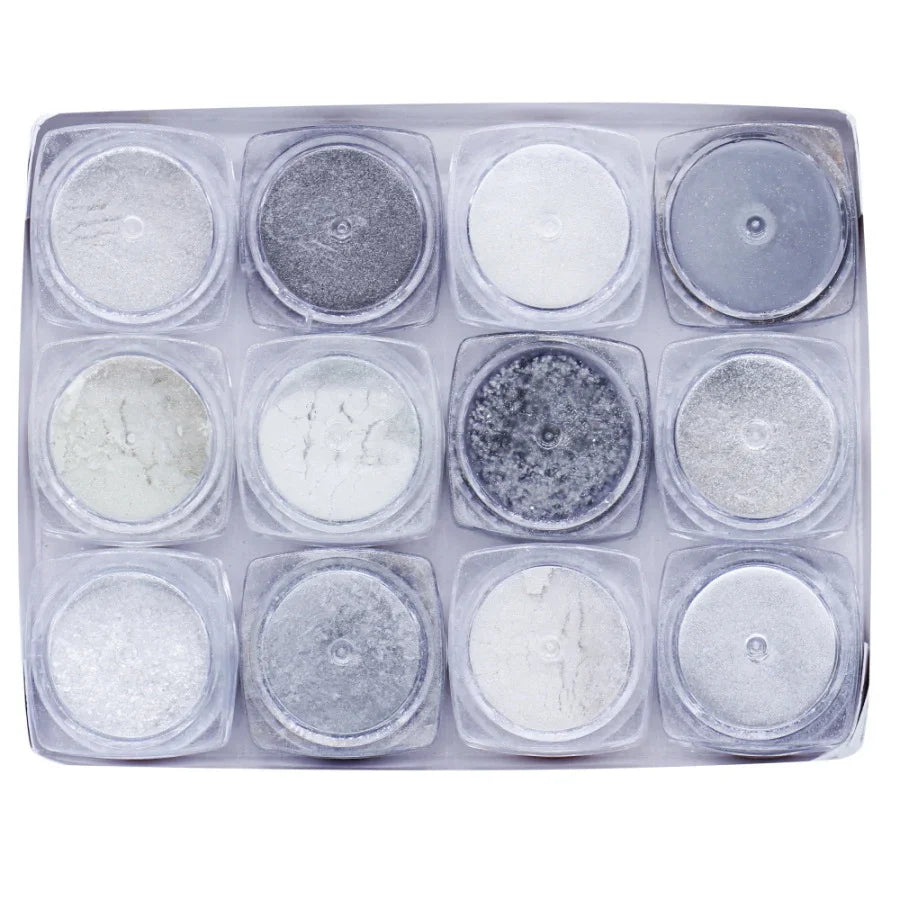 Mica Powder Silver Shade l Pack of 12 Pcs Set l Each contains 12Gms l JMMP12P-3