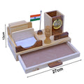 Wooden Desk Organizer With Flag, Clock and Drawer 27 cm