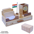 Wooden Desk Organizer With Flag, Clock and Drawer 27 cm view 2