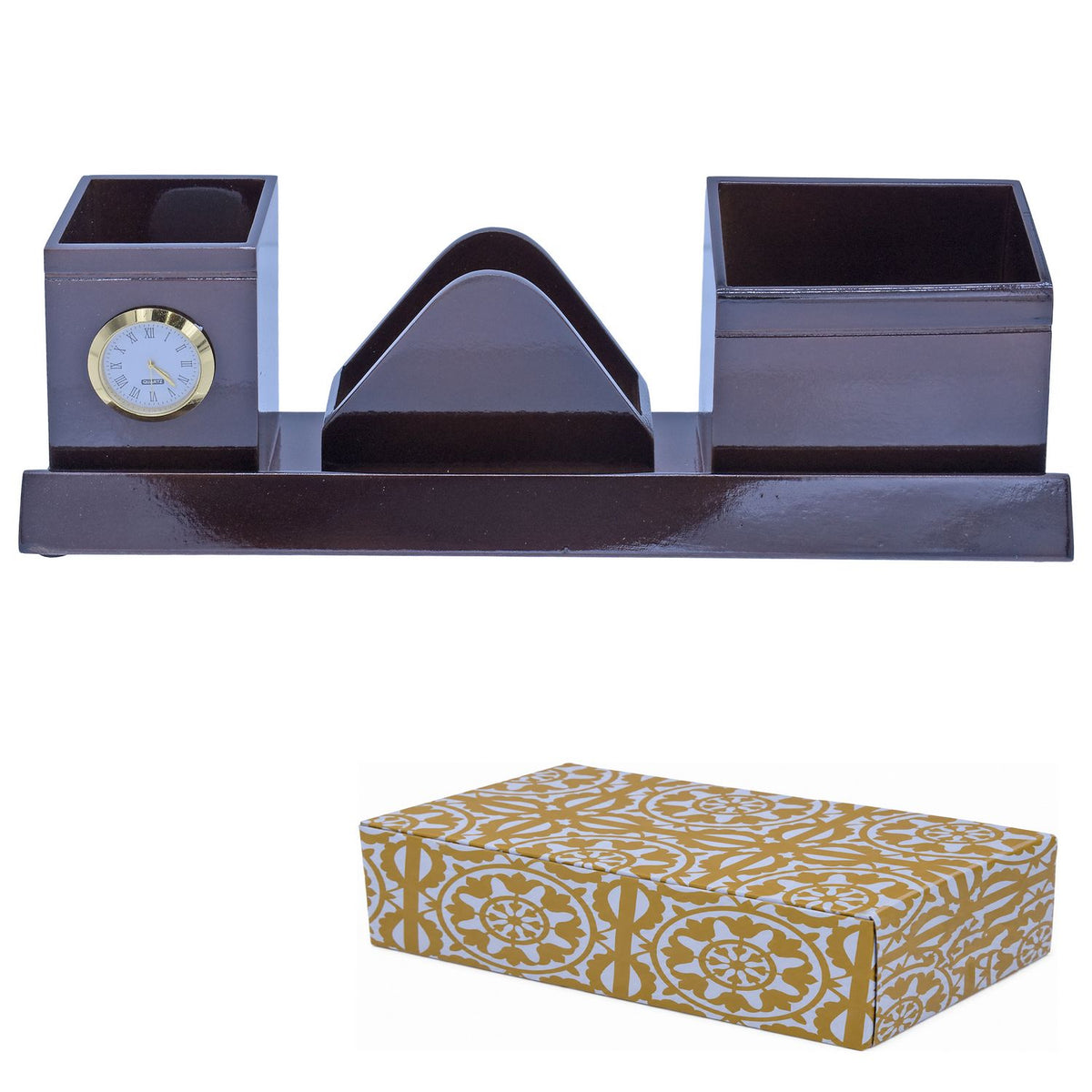 Wooden Pen Stand With Clock Style B 30.3 cm view 2