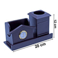 Wooden Pen Stand With Clock and Card Holder 20 cm